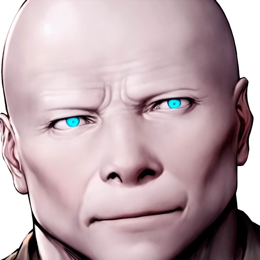 portrite of a showing good finger bald man on transparent background