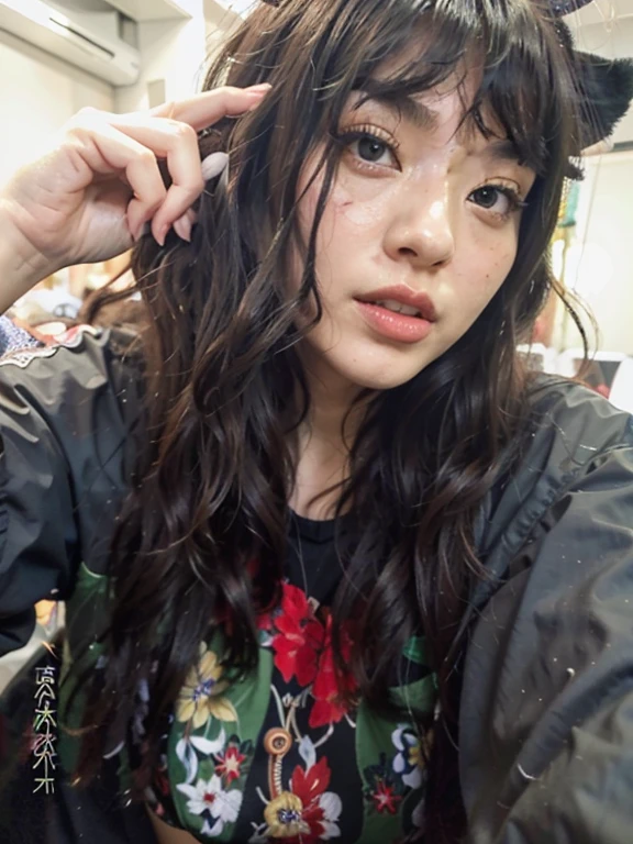 UHD, HD, japanese girls, green eyes, sexy japanese girls, pretty face, black bikini, tiny bikini, hot japanese girls, curly long hair, goth make up, decote, peitos grandes, olhos verdesp