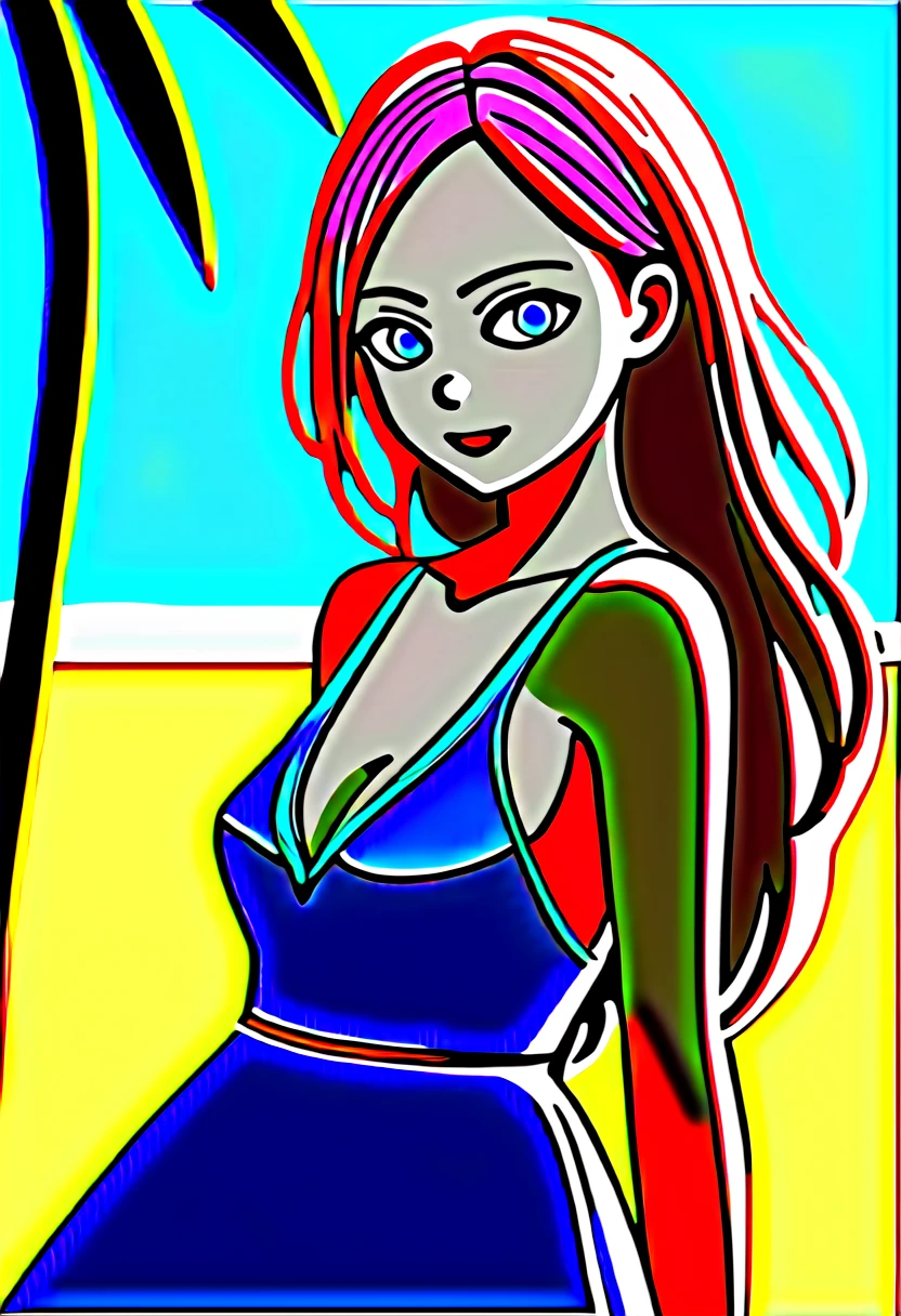 Highest quality, High detail, (Detailed face), Fine grain,((Highest quality, masterpiece)), beautifully、aesthetic, Perfect lighting, Image features a beautiful young woman with long hair,(masterpiece, Highest quality:1.2), One girl, alone,One girl, lillia, One Girl、Pink long hair、blue eyes、White dress with black lace、large pink ribbon on the chest、 Stand on the beach near the sea. She was wearing a white dress and、It looks like you're posing for a photo. The beach is lined with palm trees, Create a calm and tropical atmosphere. The woman is the main focus of the image, Grab viewers' attention with her elegant poses and stunning beauty,,