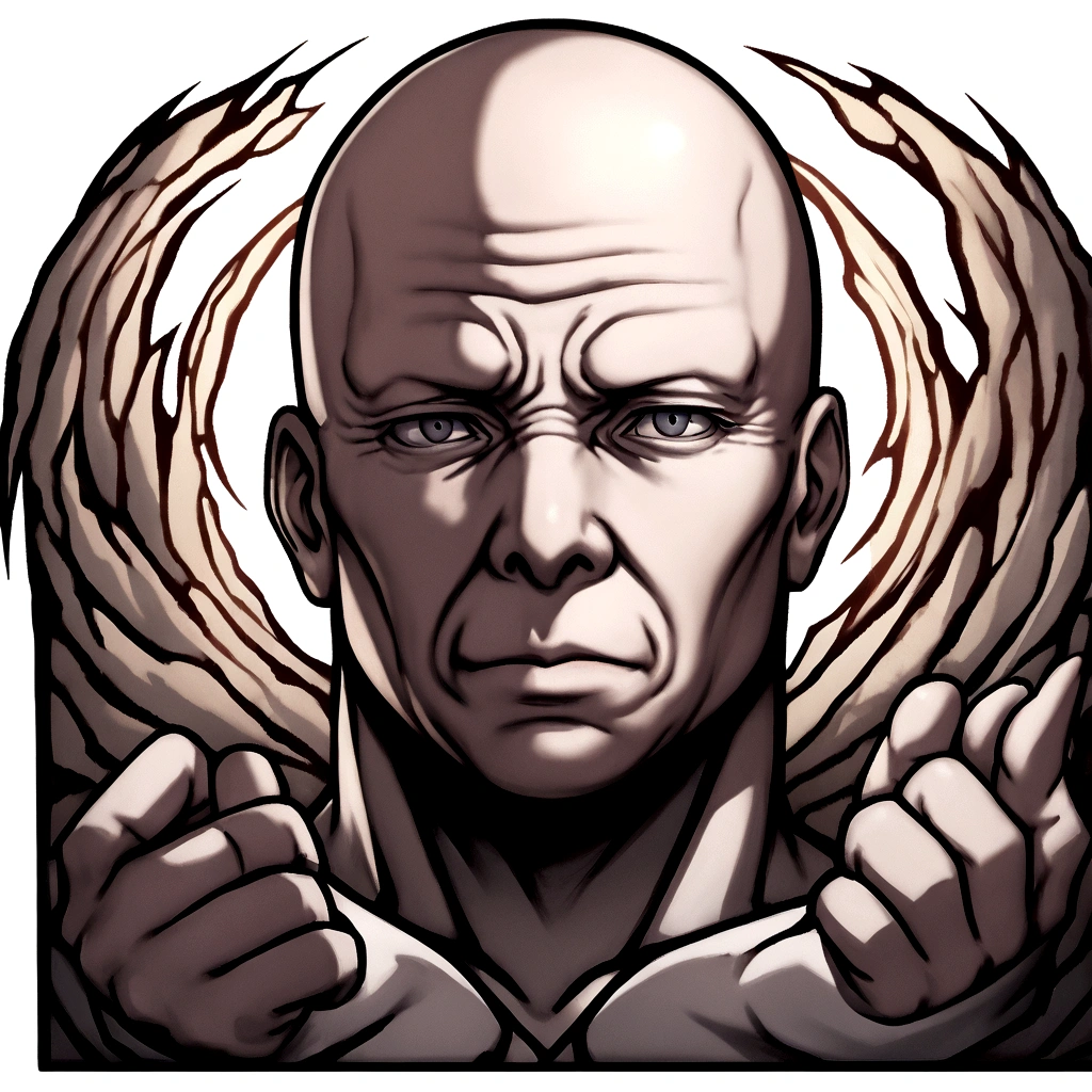portrite of a showing good finger bald man on transparent background
