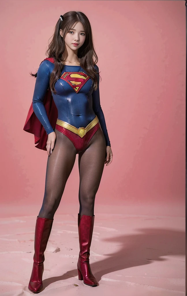 No background、(((Beautiful legs in black tights.)))、(((Legally express the beauty of your smile)))、((((Make the most of your original images)))、(((Supergirl Costume)))、(((Beautiful hair with twin tails)))、(((suffering)))、(((Please wear black tights....、Wear red boots)))、((Best image quality、8K))、((Highest quality、8K、masterpiece:1.3))、(((Preserve background )))、Sharp focus:1.2、Beautiful woman with perfect figure:1.4、Slim Abs:1.2、Wet body:1.5、Highly detailed face and skin texture、8K