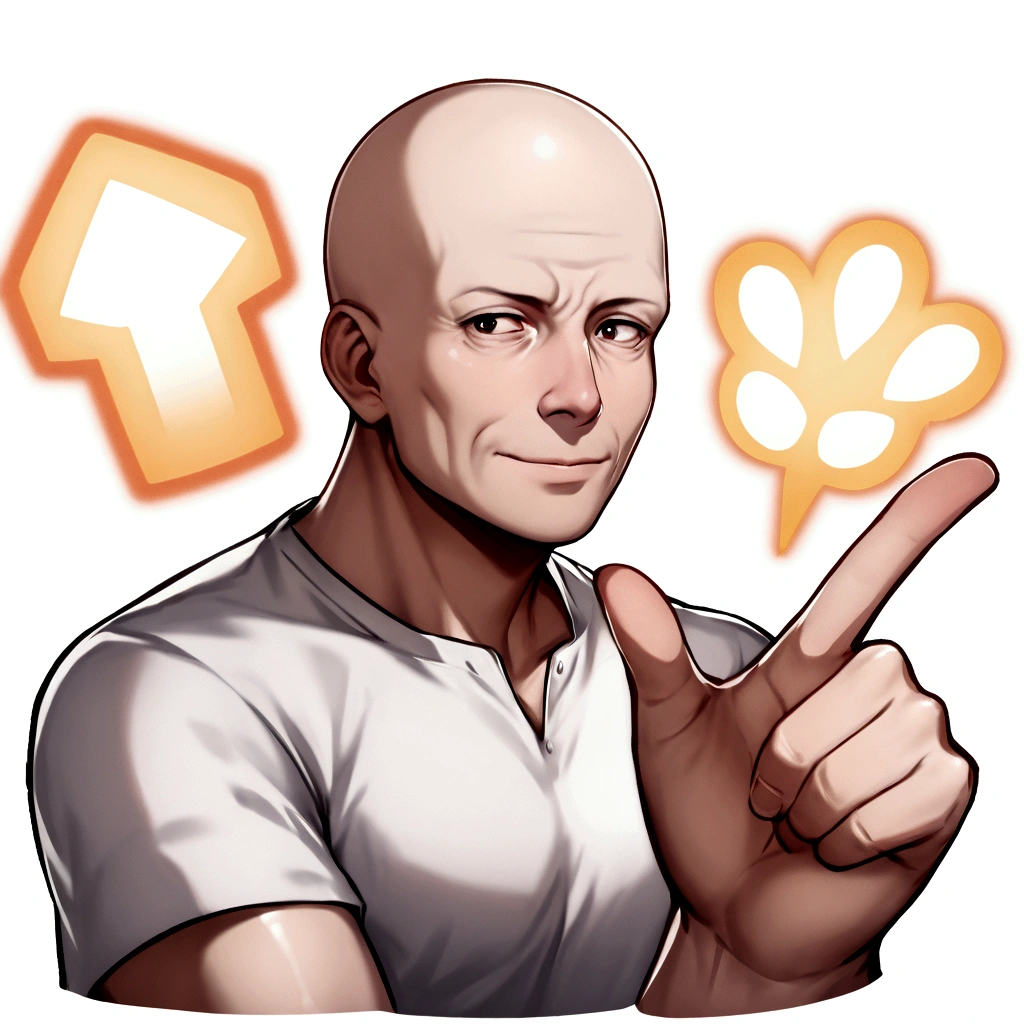   bald man showing sign good with finger on transparent background