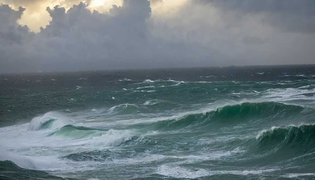 A dramatic image shows Category 5 Hurricane Beryl devastating the island of Jamaica with strong winds and giant waves