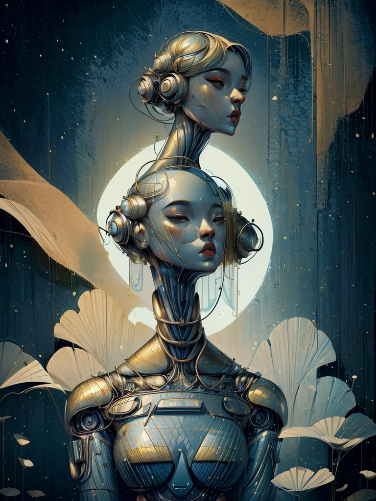 woman in a gold and blue dress, portrait of a female android, portrait of a cyborg queen, hyperrealistic art nouveau, portrait of female humanoid, biblical female android, beautiful female android!, beautiful female android, portrait of female android, retrofuturistic female android, sci-fi android female, portrait of a sci - fi woman