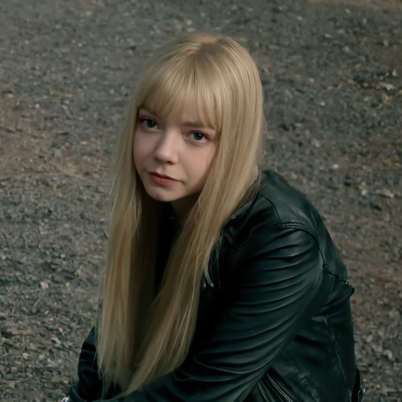 Anya Taylor Joy blonde giving the middle finger smiling