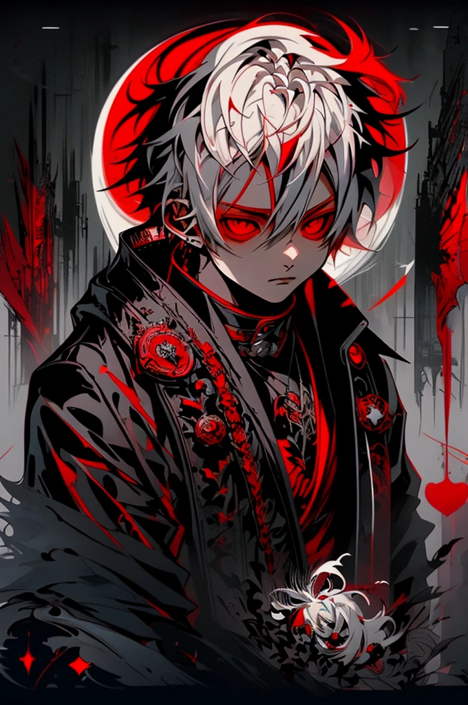 Anime style illustration of a guy with (boy with white hair),(red eyes) (wearing a long black coat), (with open arms),(bone wings), whimsical, JRPG, charming, emotionally, detailed environment, Fantastic , imaginative, visually rich, Atmospheric , Wide, flat lighting, 2D, Cartoon, vector, Art by Mschiffer, best quality, best resolution