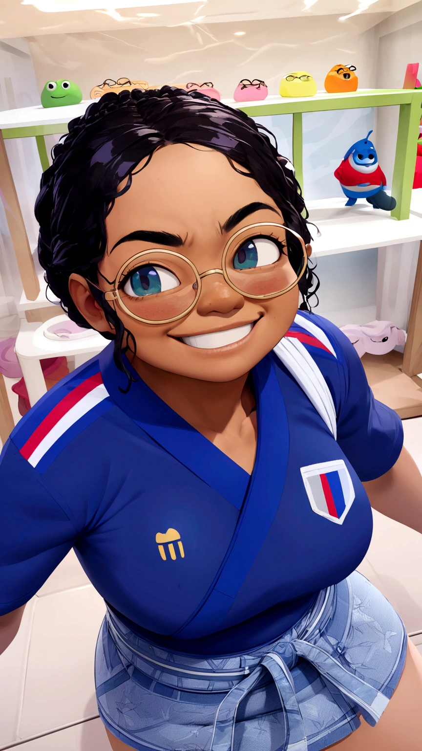 Pixar-style character with a serious appearance and wearing a jiu-jitsu kimono