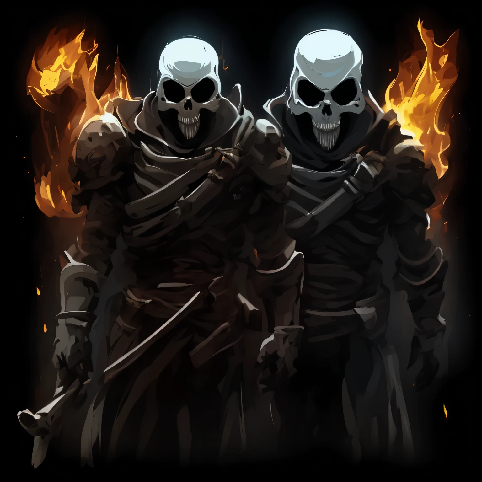 Dark skull face, on fire, deep down giving the impression that the world has ended, , high qualiy, vector style