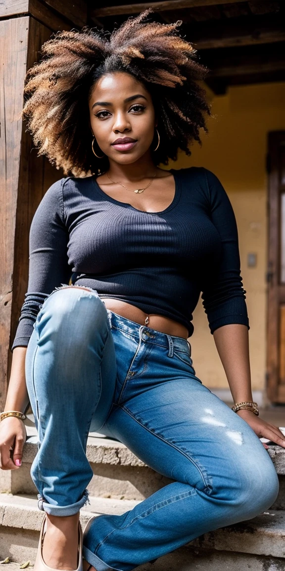 magnifique femme afro americaine en jeans qui lui moule le CUL