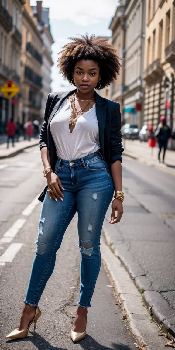 magnifique femme afro americaine en jeans qui lui moule le CUL