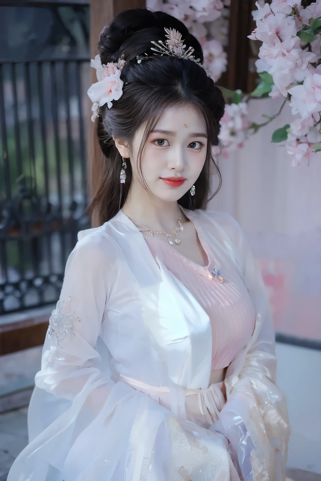 in pink，cleavage，underdressing