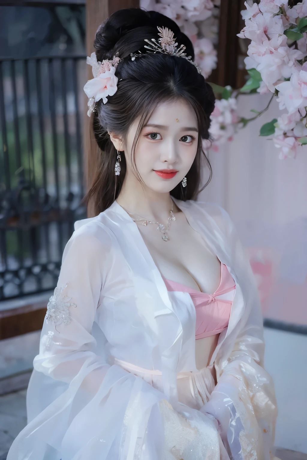 in pink,cleavage,underdressing