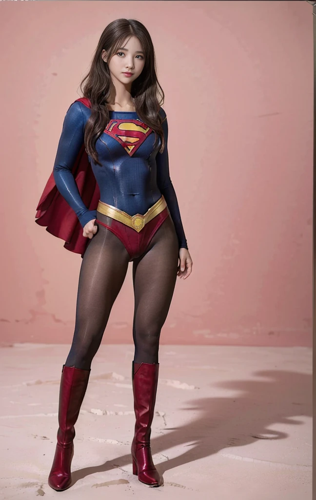 No background、(((Beautiful legs in black tights.)))、(((Legally express the beauty of your smile)))、((((Make the most of your original images)))、(((Supergirl Costume)))、(((Beautiful hair with twin tails)))、(((suffering)))、(((Please wear black tights....、Wear red boots)))、((Best image quality、8K))、((Highest quality、8K、masterpiece:1.3))、(((Preserve background )))、Sharp focus:1.2、Beautiful woman with perfect figure:1.4、Slim Abs:1.2、Wet body:1.5、Highly detailed face and skin texture、8K