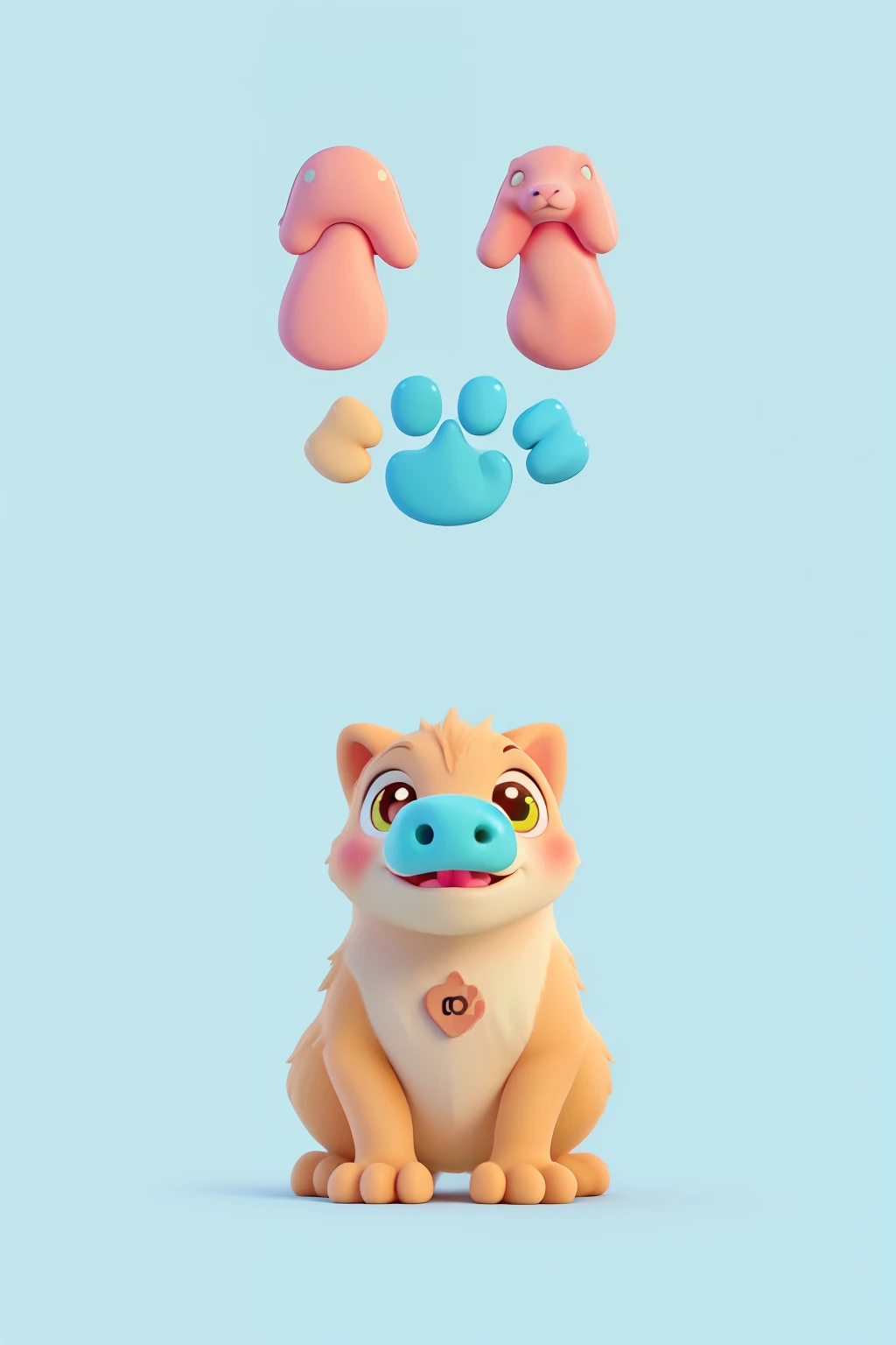 Logo with stylized paw and snout icons, using light blue and beige as main colors. Soft green for details and touches of pink or orange for highlights. Rounded and friendly typography. Modern and easily recognizable.
