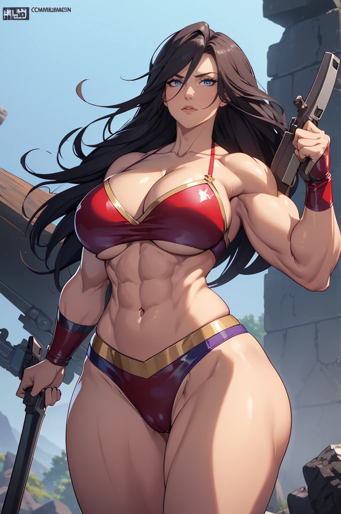berserk mature woman, woman with ((((huge muscles)))), abs, rags, loincloth, snow mountain, winter, braids, ragged, tribal bodypaint, snowdrift,((1 lady))、masterpiece, ultra-detailliert, 8k, hiquality, Top image quality, digitial illustration, Seductive Anime Girl, ((Combative posing:1.4)), ((heavy weapons:1.4, armament:1.3))、((dynamism:1.3))、((dynamic angle:1.2))、((Hover effect:1.4)), Glossy realistic skin texture、shiny skin、seductive smile、Meticulously drawn hair, Meticulously drawn eye, Being in battle field、appearance Splash paint background in colors, ((latex micro bikini:1.3 crop top:1.3))、((cleavage:1.3))、((crop top navel))、((highleg:1.3))、((huge breasts:1.3))、((huge hip:1.3))、((thick thighs))、curvy、((collarbone))、((cameltoe))、Sharp Focus, Precise human body structure、Smooth texture