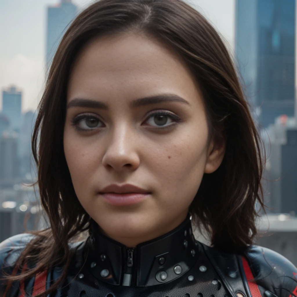 (1girl:1.3), Solo, (((Very detailed face)))), ((Very detailed eyes and face)))), Beautiful detail eyes, Body parts__, Official art, Unified 8k wallpaper, Super detailed, beautiful and beautiful, beautiful, masterpiece, best quality, original, masterpiece, super fine photo, best quality, super high resolution, realistic realism, sunlight, full body portrait, amazing beauty, dynamic pose, delicate face, vibrant eyes, (from the front), She wears Spider-Man suit, red and black color scheme, spider, very detailed city roof background, rooftop, overlooking the city, detailed face, detailed complex busy background, messy, gorgeous, milky white, highly detailed skin, realistic skin details, visible pores, clear focus, volumetric fog, 8k uhd, DSLR, high quality, film grain, fair skin, photo realism, lomography, futuristic dystopian megalopolis, translucent