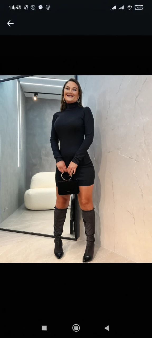 40 REALISTIC PHOTO, A beautiful DUNSK woman 38 year old big ass, stands tall in a wearing socks sensual mini dress that accentuates her curves. Your big, confident smile, in front of a SHOPPING MAL