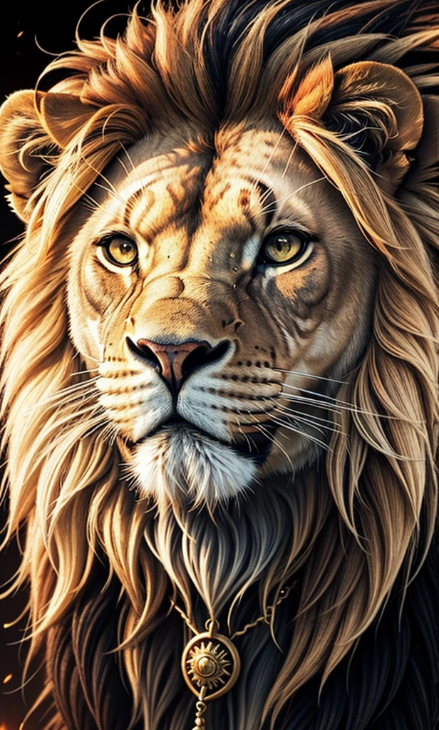 Lion, Divine Lion, naturals, naturals, ferocious, masculine, mighty, golden lion, Thunder Storm, fire rays, Photorealistic Lion, 4K PhotoRealism, Energy, Powerful Lion, Beautiful nature, Great Realistic Lion, FullHD 8K, Sky ligh, Sunset Night, Ligh Sky Sun, Balck Golden, black andwhite, black and gold, detailed realistic face, 8K Detailed Realistic White Lion, Ultrarealistic 8k |, Energia de thunder realista detalhada, Strong Creature realista detalhada, Strong Creature, Lion macho, Rendering, Fotorrealista 8K, UltraHD Alta definição 8K, Detailed Realistic 16K, Nitidez Fotorrealista 8K, 16K photorealistic textures, Contraste Fotorrealista 8K, Sombras Fotorrealistas 8K, Luzes Fotorrealistas 8K, Detailed realistic sunset, Detailed Realistic Lion Face, Detailed realistic light, detailed textures, thunder, detailed shadows, detailed colors, Celestial Electricity, Golden thunder, Lion realista, Ultra Realistic 16K, Realistic 16K, Realistic 16K sharpness, 16K photorealistic textures, 16K realistic colors, powerful creature, Majestic power, Power of Heaven, Great Divine, detailed contrast, realistic contrast, high resolution, detailed colors, fire, villany, divine creature, 8K, realistic detailed, 16K, 8K, High definition, detailed contrast, realistic contrast, high resolution, detailed colors, fire, villany, divine creature, realistic detailed, posh, chic