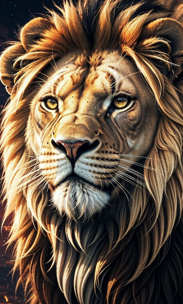 Lion, Divine Lion, naturals, naturals, ferocious, masculine, mighty, golden lion, Thunder Storm, fire rays, Photorealistic Lion, 4K PhotoRealism, Energy, Powerful Lion, Beautiful nature, Great Realistic Lion, FullHD 8K, Sky ligh, Sunset Night, Ligh Sky Sun, Balck Golden, black andwhite, black and gold, detailed realistic face, 8K Detailed Realistic White Lion, Ultrarealistic 8k |, Energia de thunder realista detalhada, Strong Creature realista detalhada, Strong Creature, Lion macho, Rendering, Fotorrealista 8K, UltraHD Alta definição 8K, Detailed Realistic 16K, Nitidez Fotorrealista 8K, 16K photorealistic textures, Contraste Fotorrealista 8K, Sombras Fotorrealistas 8K, Luzes Fotorrealistas 8K, Detailed realistic sunset, Detailed Realistic Lion Face, Detailed realistic light, detailed textures, thunder, detailed shadows, detailed colors, Celestial Electricity, Golden thunder, Lion realista, Ultra Realistic 16K, Realistic 16K, Realistic 16K sharpness, 16K photorealistic textures, 16K realistic colors, powerful creature, Majestic power, Power of Heaven, Great Divine, detailed contrast, realistic contrast, high resolution, detailed colors, fire, villany, divine creature, 8K, realistic detailed, 16K, 8K, High definition, detailed contrast, realistic contrast, high resolution, detailed colors, fire, villany, divine creature, realistic detailed, posh, chic