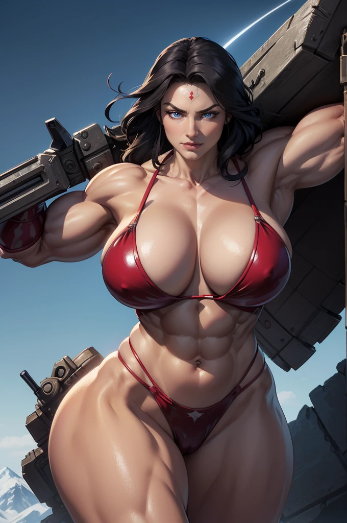 berserk mature woman, woman with ((((huge muscles)))), abs, rags, loincloth, snow mountain, winter, braids, ragged, tribal bodypaint, snowdrift,((1 lady))、masterpiece, ultra-detailliert, 8k, hiquality, Top image quality, digitial illustration, Seductive Anime Girl, ((Combative posing:1.4)), ((heavy weapons:1.4, armament:1.3))、((dynamism:1.3))、((dynamic angle:1.2))、((Hover effect:1.4)), Glossy realistic skin texture、shiny skin、seductive smile、Meticulously drawn hair, Meticulously drawn eye, Being in battle field、appearance Splash paint background in colors, ((latex micro bikini:1.3 crop top:1.3))、((cleavage:1.3))、((crop top navel))、((highleg:1.3))、((huge breasts:1.3))、((huge hip:1.3))、((thick thighs))、curvy、((collarbone))、((cameltoe))、Sharp Focus, Precise human body structure、Smooth texture