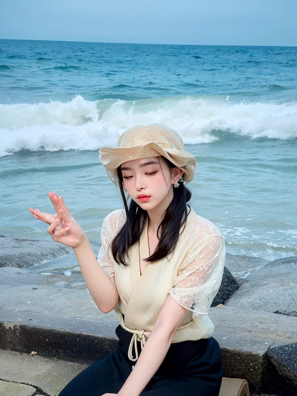 8k ultra high res, beautiful and aesthetic, masterpiece, best quality, (photorealistic:1.4), in the dark, deep shadow, low key, upper body, 1girl, in a japanese shrine, (praying with eyes closed:1.3), medium hair, kimono, fashion photography, bokeh, depth of field:1.3,