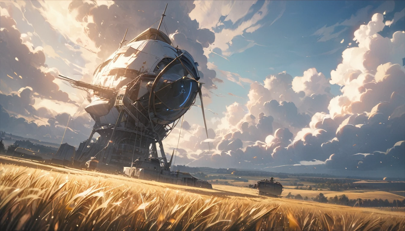 Resolution full, very accurate, best quality, masterpiece, cinematic lighting, full HD, very sharpener, best art, very accurate, wheat field, day sky, Columbus clouds