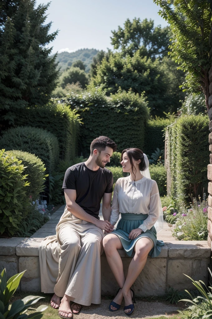Adam and his wife, living in perfect harmony in the garden. This creation narrative underscores humanity's special role in God's plan, highlighting the intimate and intentional way in which God forms man and woman, entrusting them with the stewardship of His creation and establishing the sanctity of marriage.