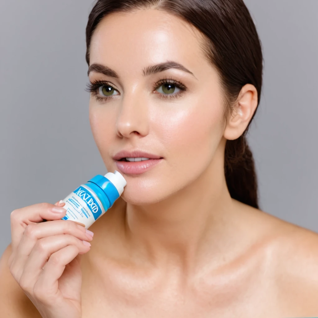 femme à barbe transgenre tenant une boite de minoxidil kirkland