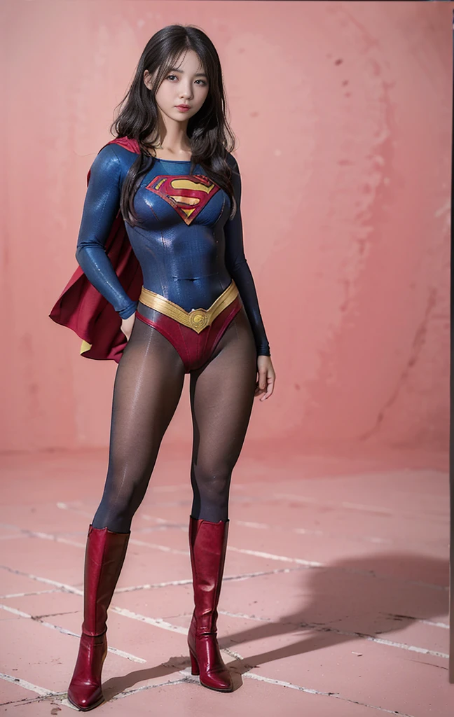 No background、(((Beautiful legs in black tights.)))、(((Legally express the beauty of your smile)))、((((Make the most of your original images)))、(((Supergirl Costume)))、(((Beautiful hair with twin tails)))、(((suffering)))、(((Please wear black tights....、Wear red boots)))、((Best image quality、8K))、((Highest quality、8K、masterpiece:1.3))、(((Preserve background )))、Sharp focus:1.2、Beautiful woman with perfect figure:1.4、Slim Abs:1.2、Wet body:1.5、Highly detailed face and skin texture、8K