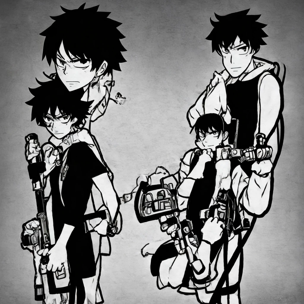 drawing of a depressed boy with a gun and a backpack, a picture inspired by Okumura Masanobu, trends on pixiv, under art, Murdoc Nicals, gapmoe yandere, 2d anime style, izuku midoriya, an angry teenage killer, Otaku de Ganga, Irish horrors, akane owari danganronpa