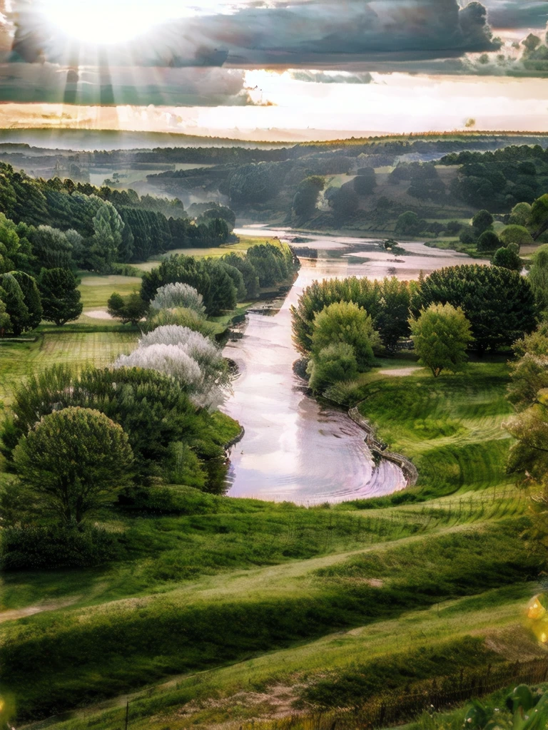 Generate an image of a serene and bright forest scene, with a crystal-clear river flowing gently through the center. The trees are so clear, with bright green leaves and rugged, natural trunks. The forest floor is covered with a soft layer of bright green grasses, and the air is filled with the warm, golden light of a sunny afternoon. The river's surface reflects the trees and sky above, creating a sense of perfect symmetry and tranquility. The pebbels are sinked at corner of river very clearly visible. The image should be highly detailed and realistic, with a focus on capturing the natural beauty, brighter view and peaceful atmosphere of the forest. 
#Realistic 
(Very very Realistic) (4K) , (Ulta HD) , (8K Resolution) 
(Ultra Realistic) 