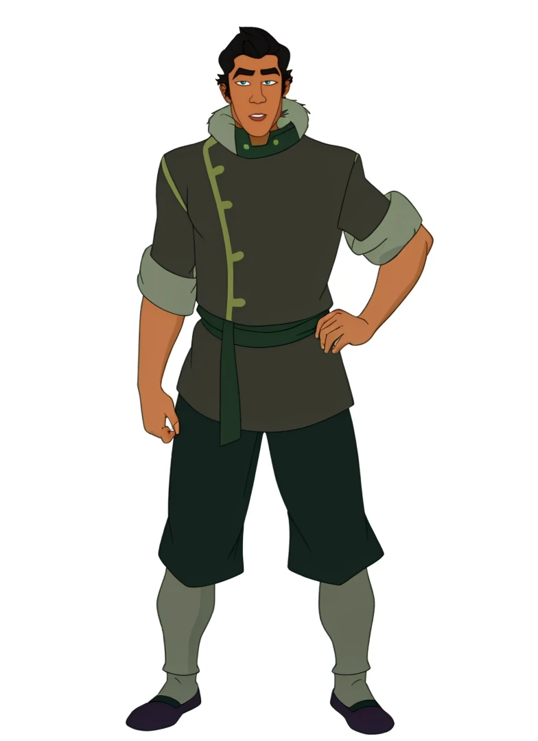 African-American male Bolin , the legend of Korra character, purple water tribe outfit, dark purple pants, fur collar.