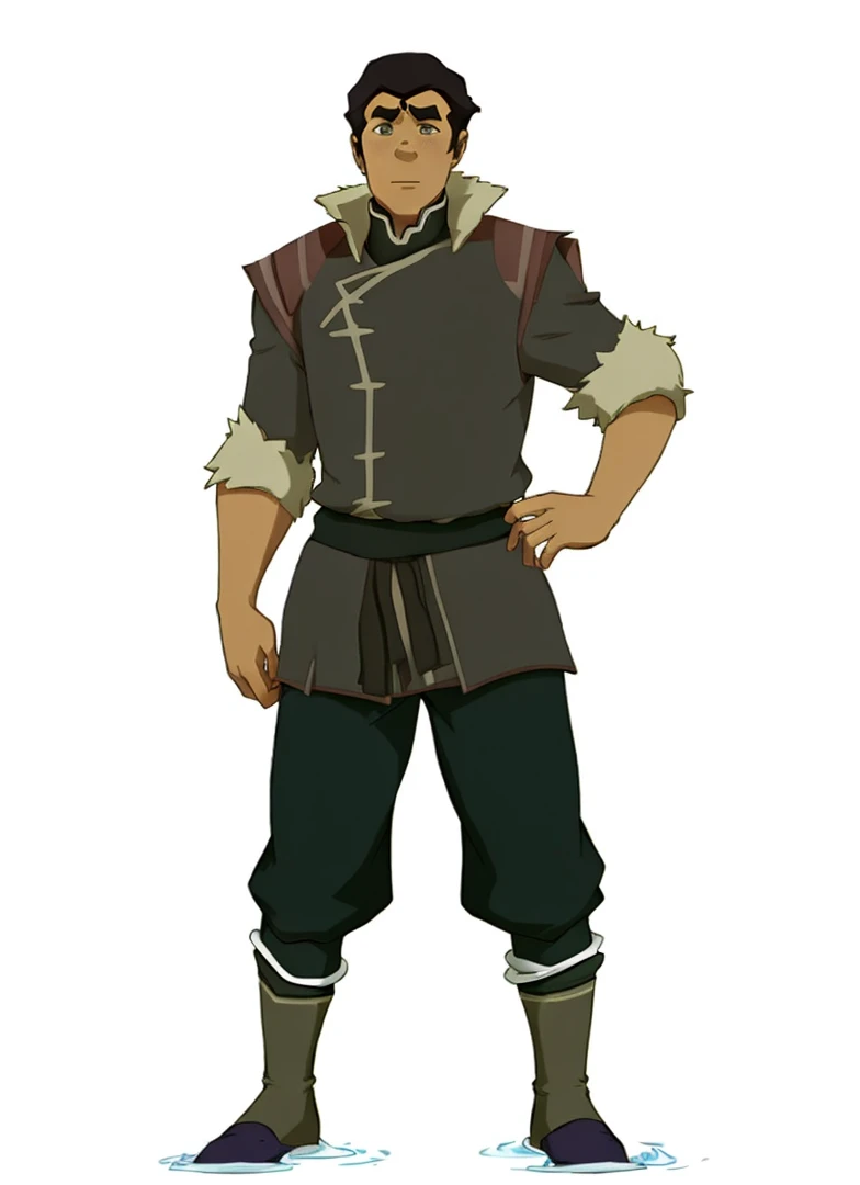 African-American male Bolin , the legend of Korra character, purple water tribe outfit, dark purple pants, fur collar, clothing from the water tribe
