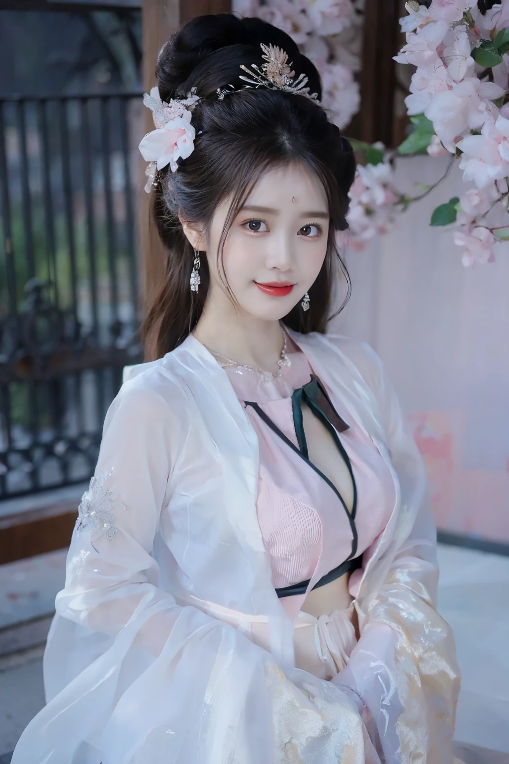 in pink,cleavage,underdressing
