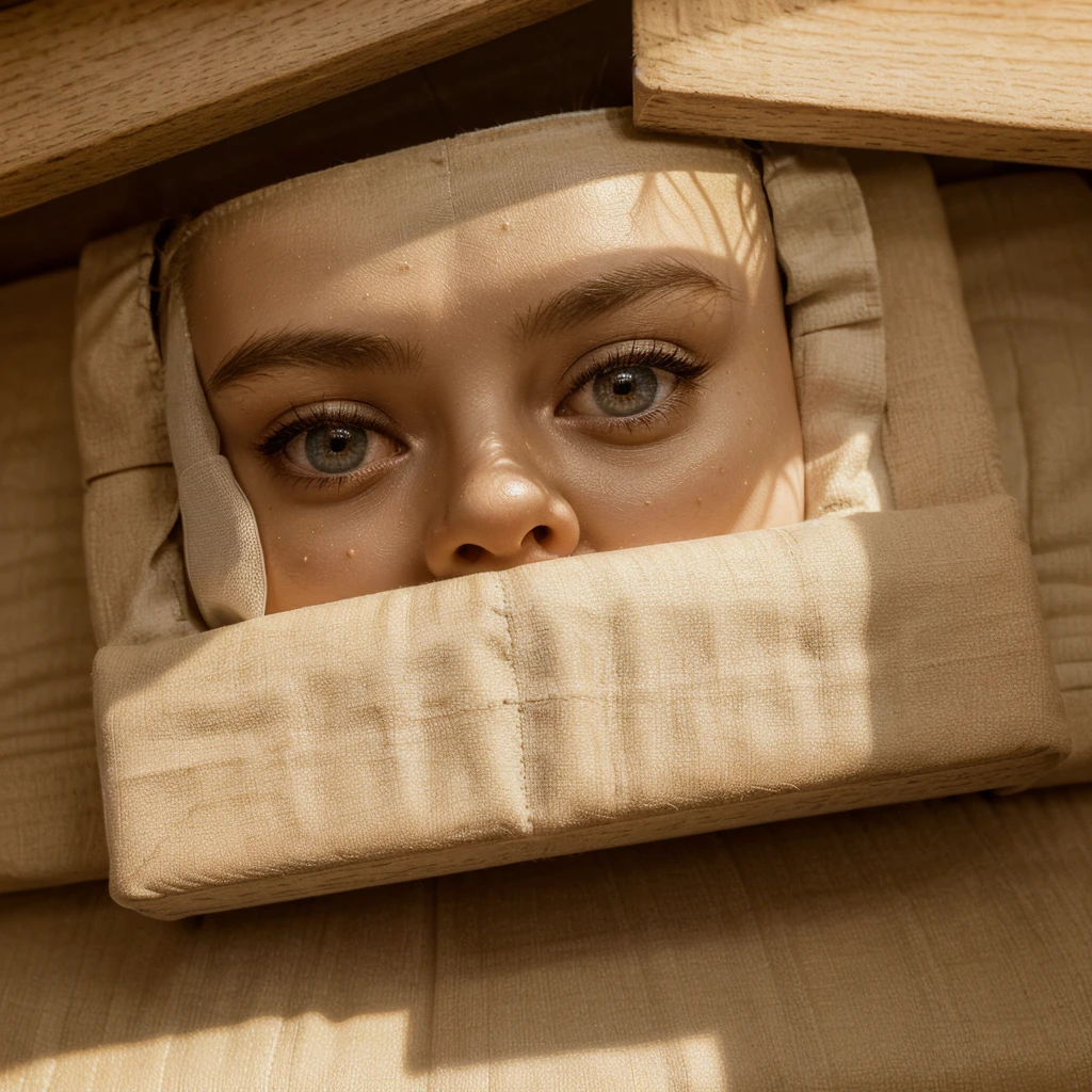 ((disembodied head on bedroom shelf)), young girl, ****, (masterpiece, photorealistic: 1.4), (very complex), natural light, super high definition, wearing makeup, detailed face details and skin texture, detailed lips, (eyes closed)