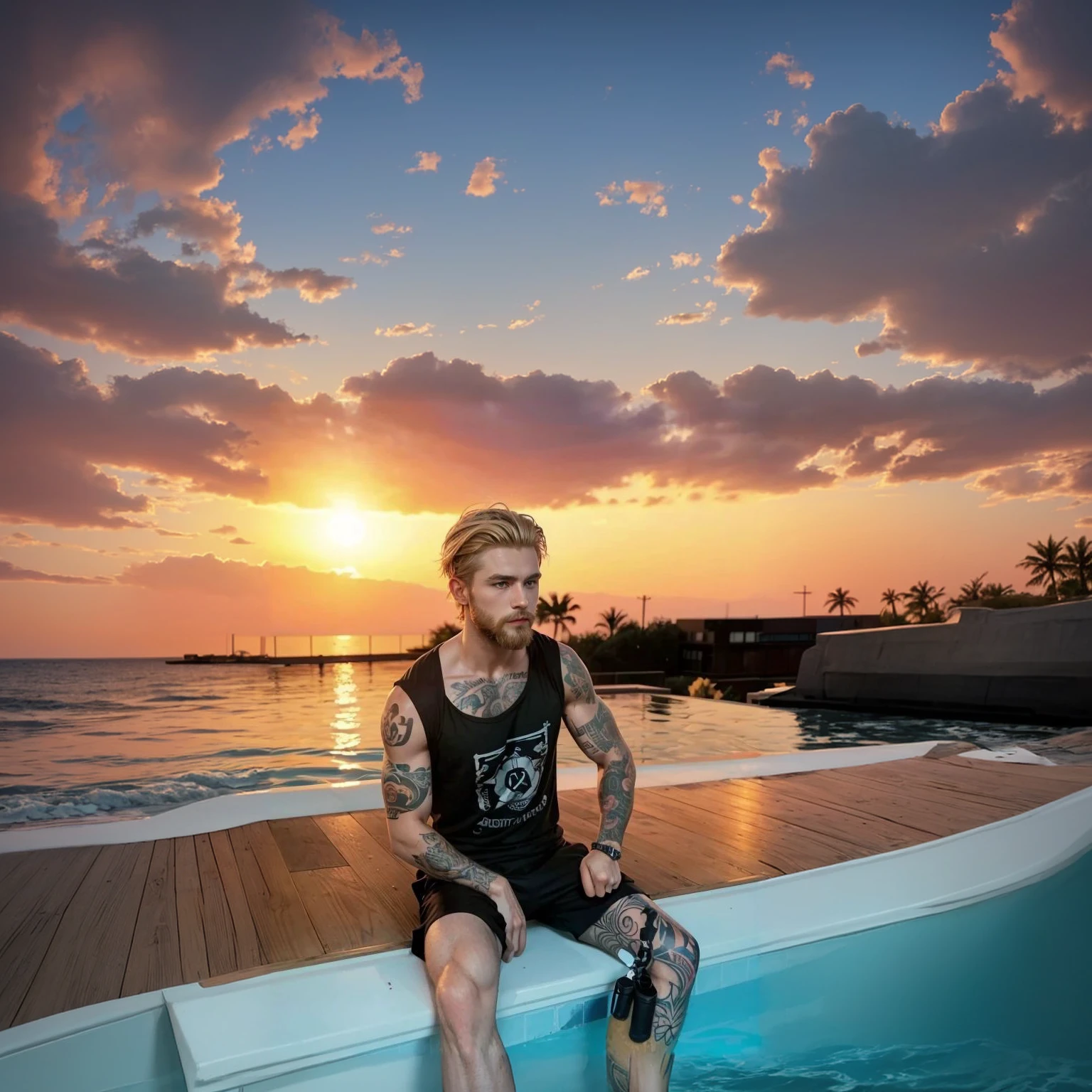An afternoon at sunset, with sea.