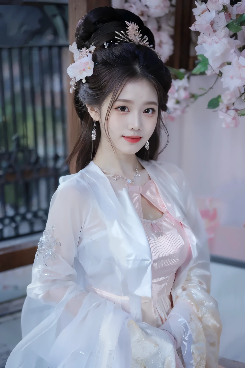 in pink,cleavage,underdressing