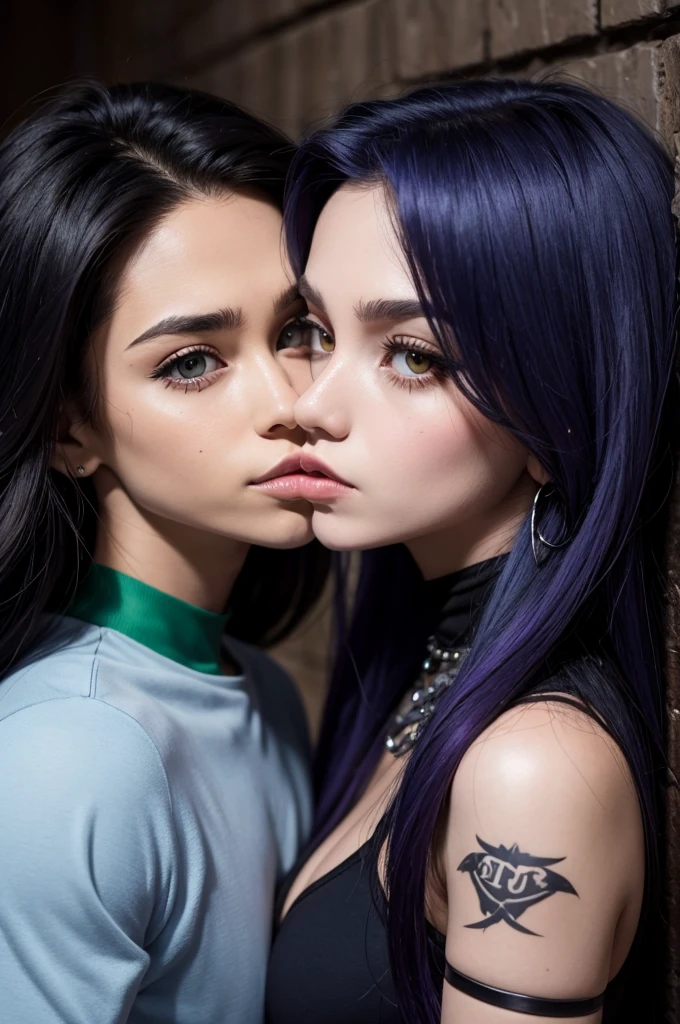 Raven along with Beast Boy from Teen Titans together kissing