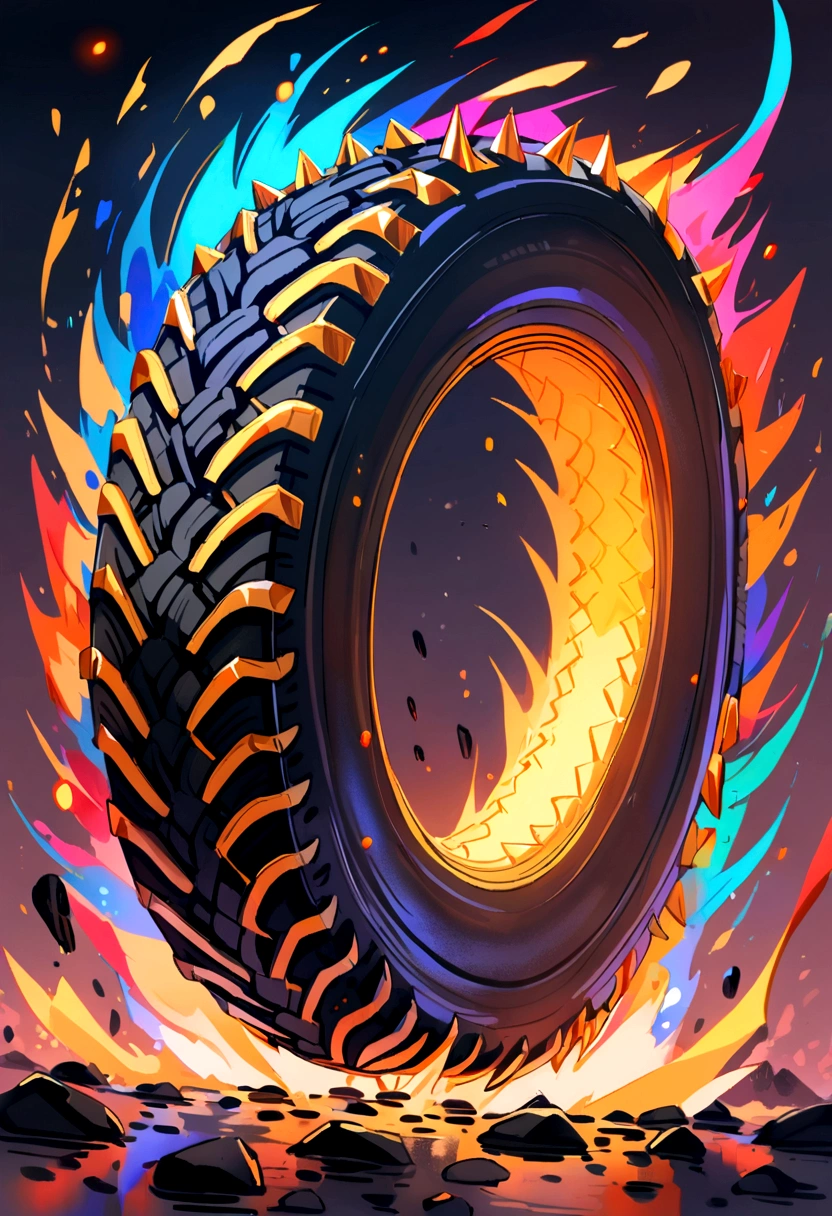 a tire with spikes around him