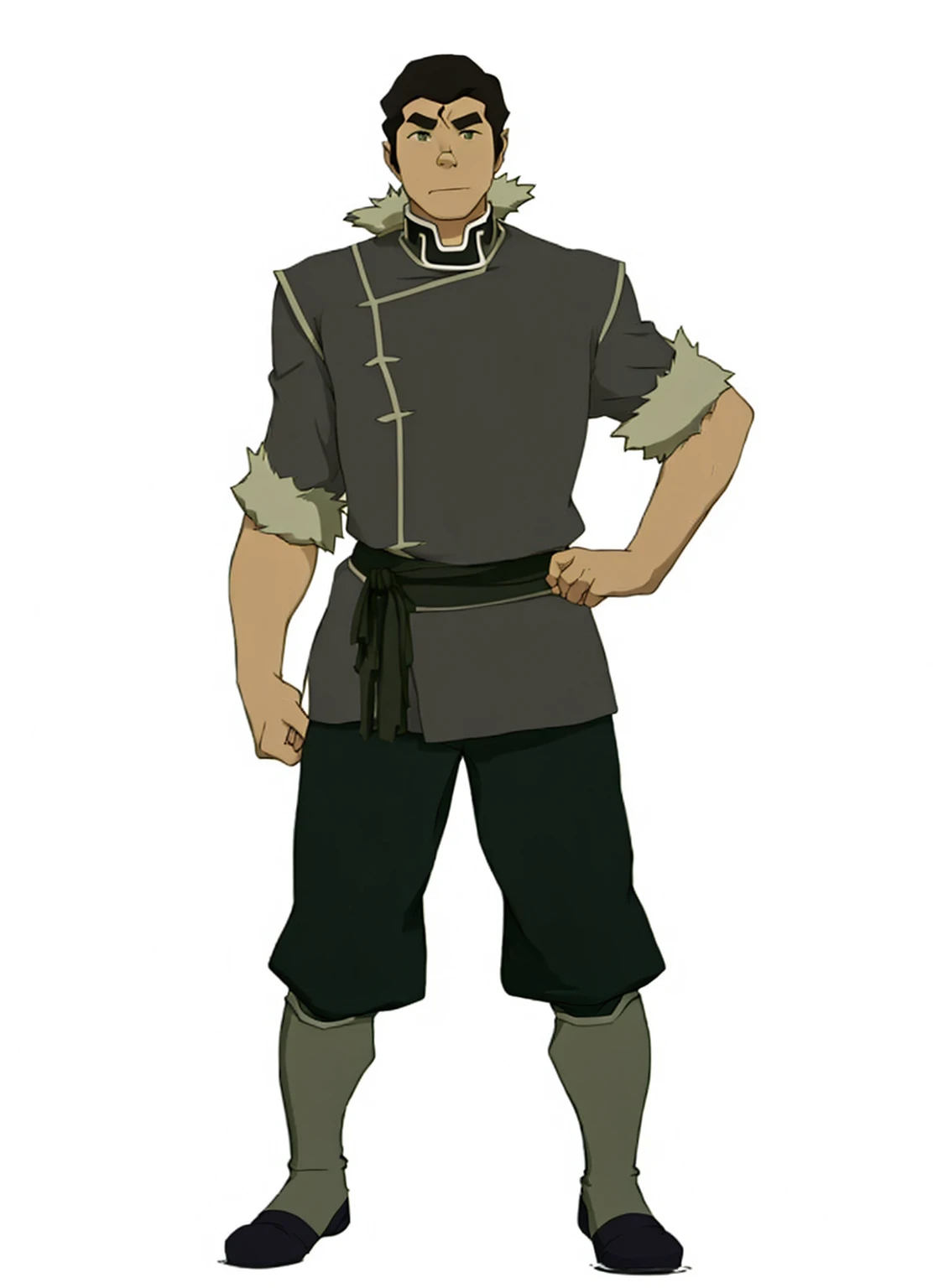 African-American male Bolin , the legend of Korra character, purple water tribe outfit, dark purple pants, fur collar, clothing from the water tribe 