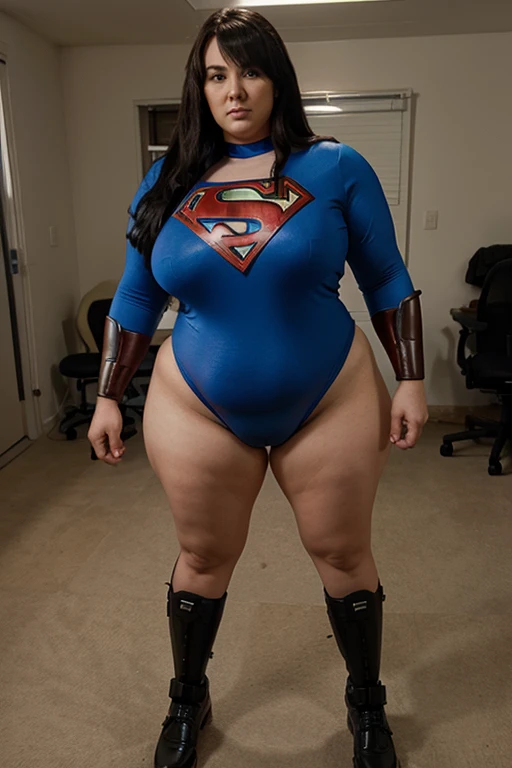 
bbw superheroine is standing and paralyzed, full body, bbw