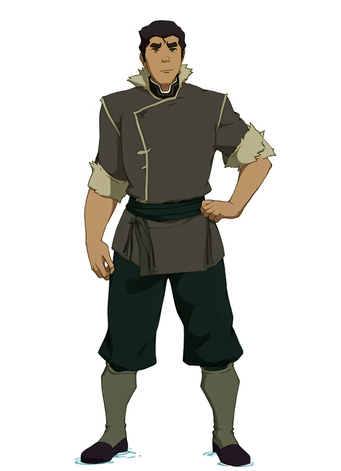 African-American male Bolin , the legend of Korra character, purple water tribe outfit, dark purple pants, fur collar, clothing from the water tribe 