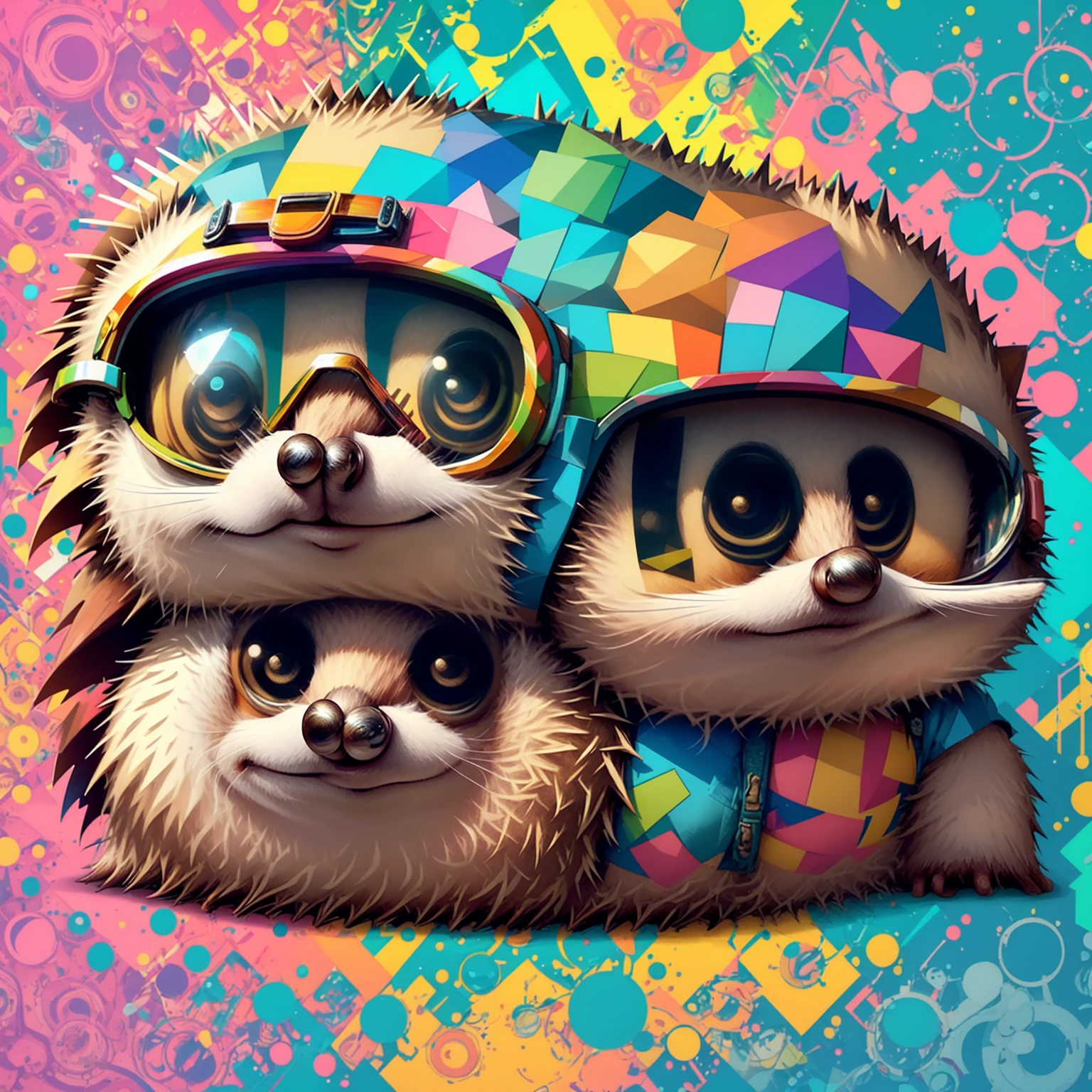 (cute  hedgehog aviator with goggles),(melhor pose),(best angle), (better expression), Eduardo Kobra acolchoamento ,multidimensional geometric wall PORTRAIT, arte, Chibi,
Yang08k, lindo, Colouring,
Primary works, qualidade superior, melhor qualidade, Arte Oficial, Beautiful and Aesthetic, pelos coloridos,