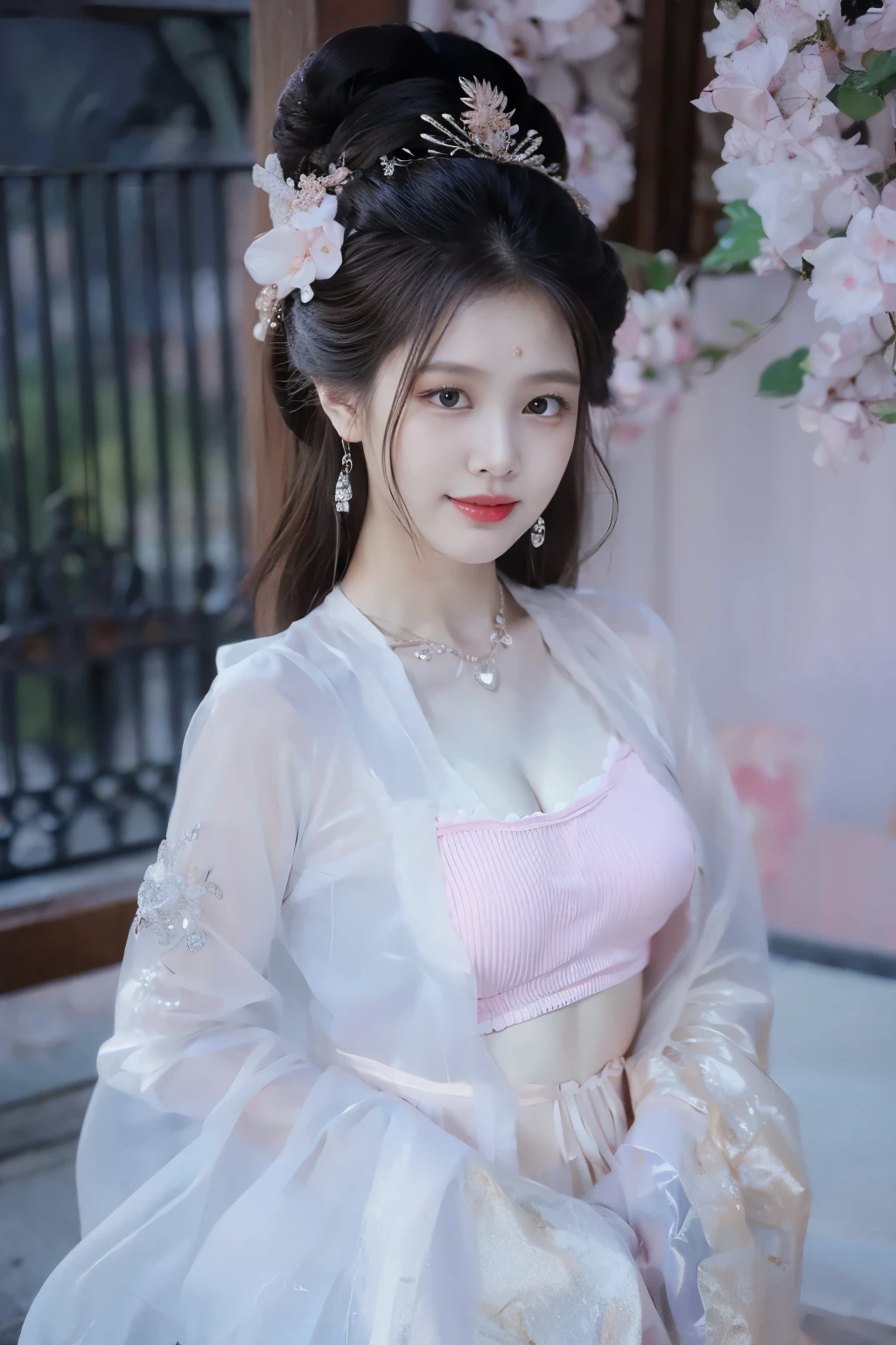 in pink,cleavage,underdressing