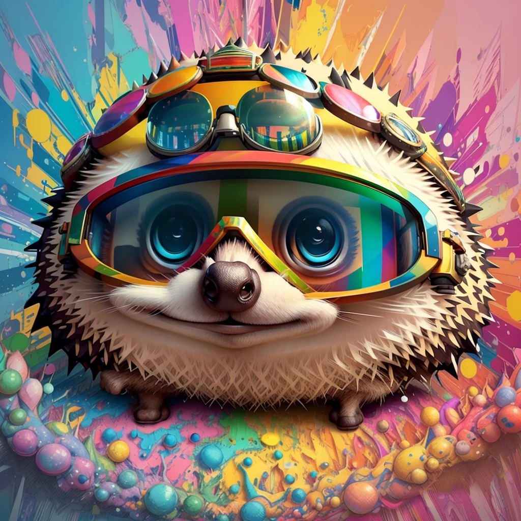 (cute baby hedgehog aviator with goggles),(melhor pose),(best angle), (better expression), Eduardo Kobra acolchoamento ,multidimensional geometric wall PORTRAIT, arte, Chibi,
Yang08k, lindo, Colouring,
Primary works, qualidade superior, melhor qualidade, Arte Oficial, Beautiful and Aesthetic, pelos coloridos,