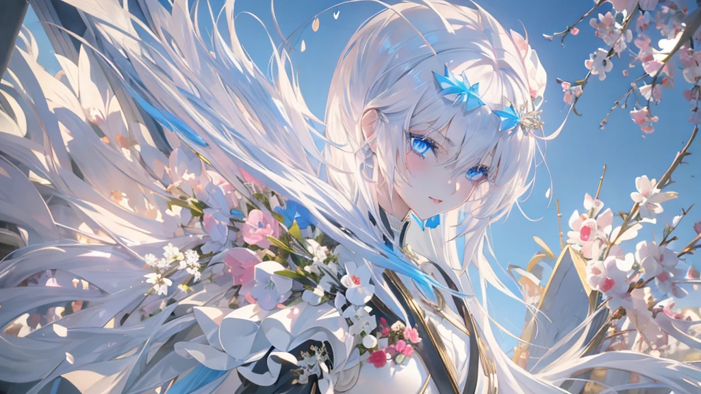 Anime girl with white hair and blue eyes in a white dress, Anime Art Wallpaper 8K, Anime Art Wallpaper 4K, Anime Art Wallpaper 4K, Detailed anime art digital, beautiful fantasy anime, anime fantasy illustration, Beautiful anime artwork, 4K anime style, Anime fantasy artwork, Beautiful anime art, Detailed anime art, Anime Wallpaper 4k, anime wallpapers 4k