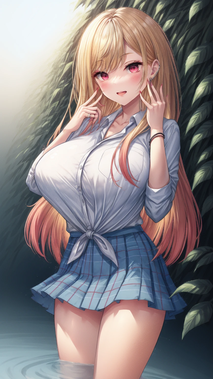 anime female character in , with short skirt,
BREAK
, kitagawa marin, 1girl, blonde hair, long hair, multicolored hair, red eyes, jewelry, earrings, piercing, (Beautiful,Huge_Breasts:1.3),
BREAK
, 1girl, solo, Standing in the garden, full body, full figure,
BREAK
, A breathtakingly beautiful garden filled with vibrant flowers, lush green plants, and a crystal-clear pond. The air is filled with the sweet scent of blooming flowers, and rays of golden sunlight gently filter through the leaves, creating a magical atmosphere,
BREAK
, black footwear, black skirt, bow, bowtie, buttons, cardigan, collared shirt, long sleeves, microskirt, pleated skirt, red bow, red bowtie, red socks, , shirt, shoes, skirt, socks, thighs, white cardigan, white shirt, short skirt,
BREAK
, beautiful detailed eyes, beautiful detailed lips, extremely detailed eyes and face, long eyelashes,
BREAK
, medium: oil painting, atmospheric lighting, dreamy color palette, detailed interior decoration, quiet and peaceful ambiance,
BREAK
, (best quality,4k,8k,highres,masterpiece:1.2), ultra-detailed, official art, extremely detailed CG unity 8k wallpaper, perfect lighting, Colorful, (best_quality:1.0), ultra high res,4K, ultra-detailed, 8K, HDR, high resolution, absurdres:1.2, film grain, blurry background, (vibrant_color:1.2), (beautiful_face:1.5), (narrow waist),