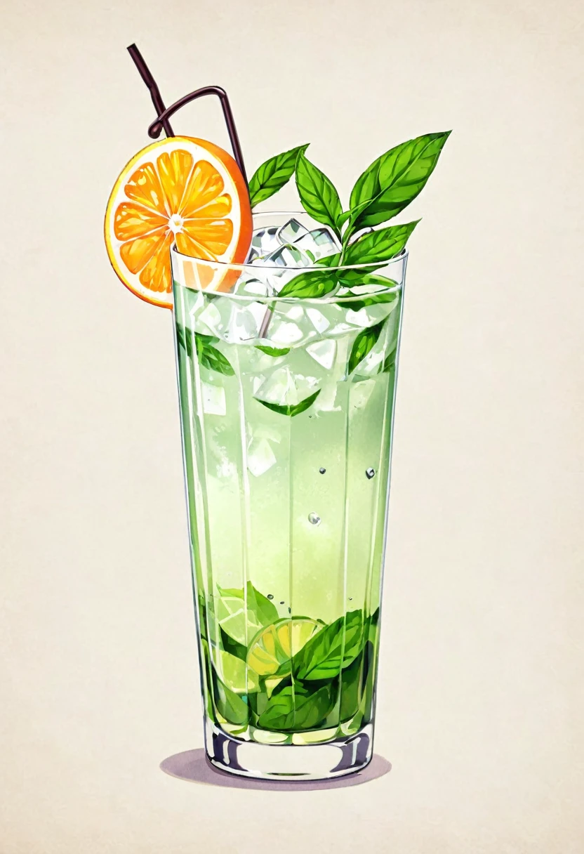 Picture a retro-a glass of Elegant Sophisticated Retro Mojito cocktail