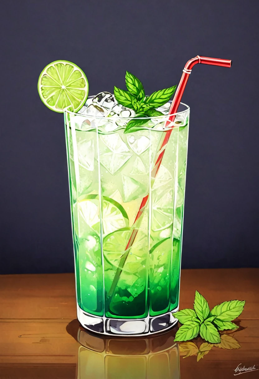 Picture a retro-a glass of Elegant Sophisticated Retro Mojito cocktail