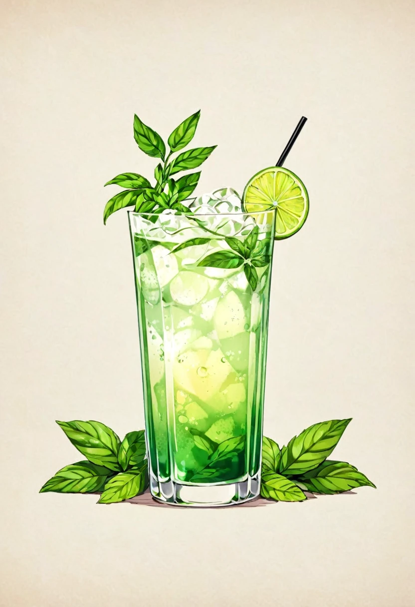 Picture a retro-a glass of Elegant Sophisticated Retro Mojito cocktail